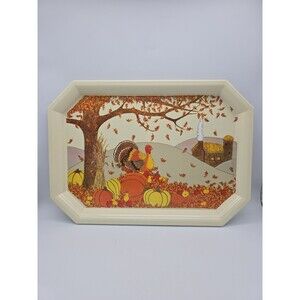 VTG Ullman Co Fall Thanksgiving Turkey Serving Platter 18.5" Plastic Tray Retro